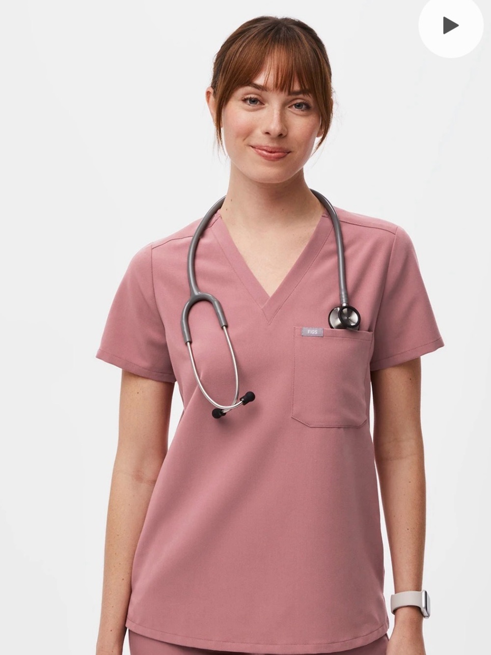 FIGS Women's V-Neck Scrub Top in Mauve Pink